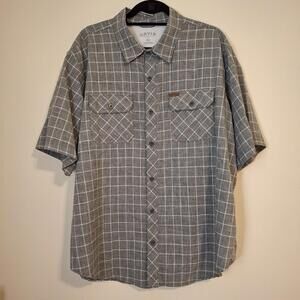 Orvis Men's Size XXL Short Sleeve Woven Tech Shirt Grey Check Hiking Outdoors